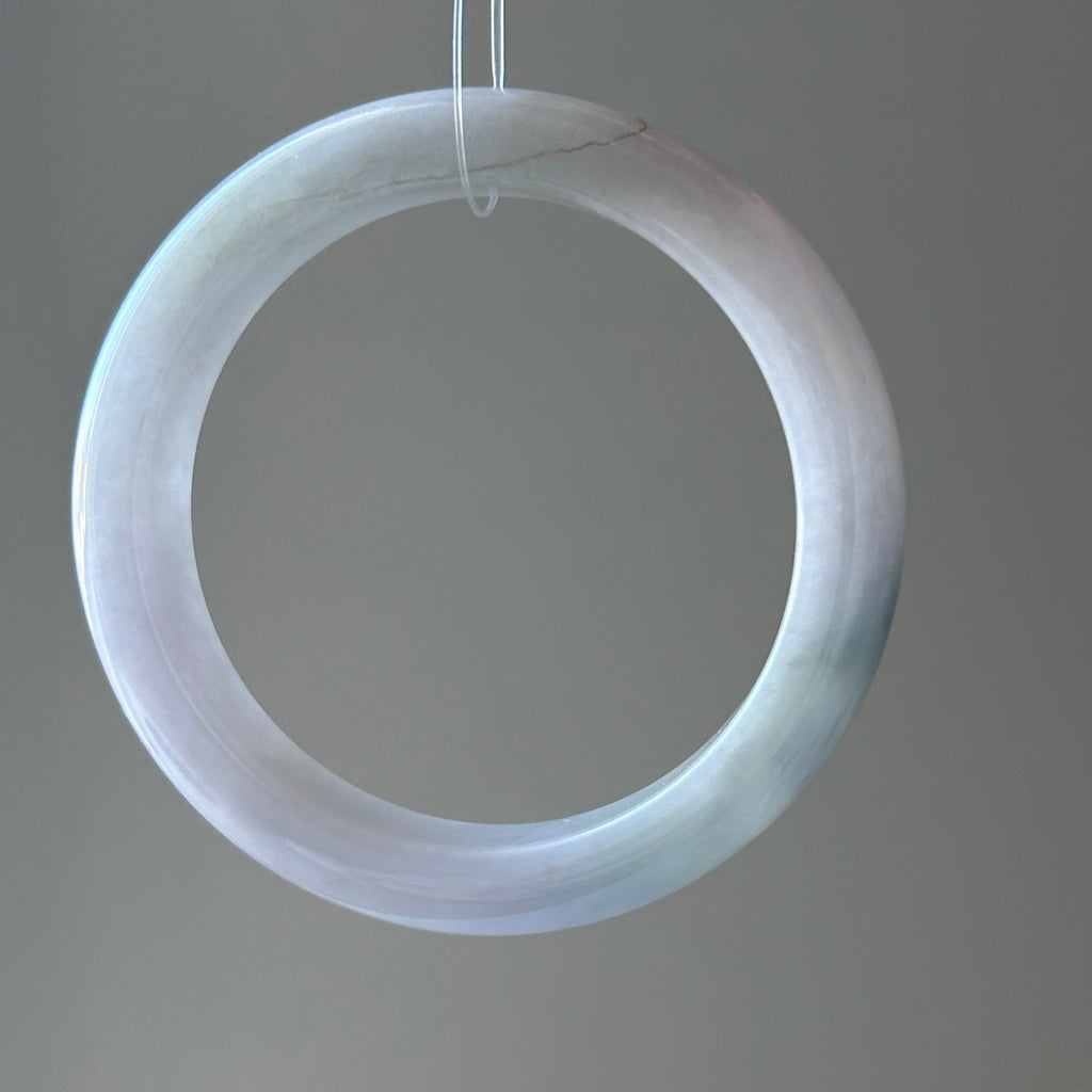 Icy lavender Burmese jadeite bangle with floating green, 57.6mm - Luxe Jadeite