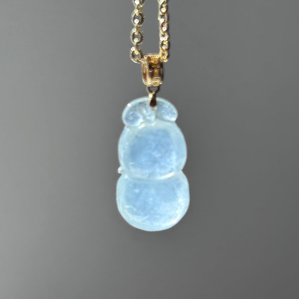 Glassy White Pale Green Mini Hulu Pendant, 18k Gold, photo 3 - Luxe Jadeite