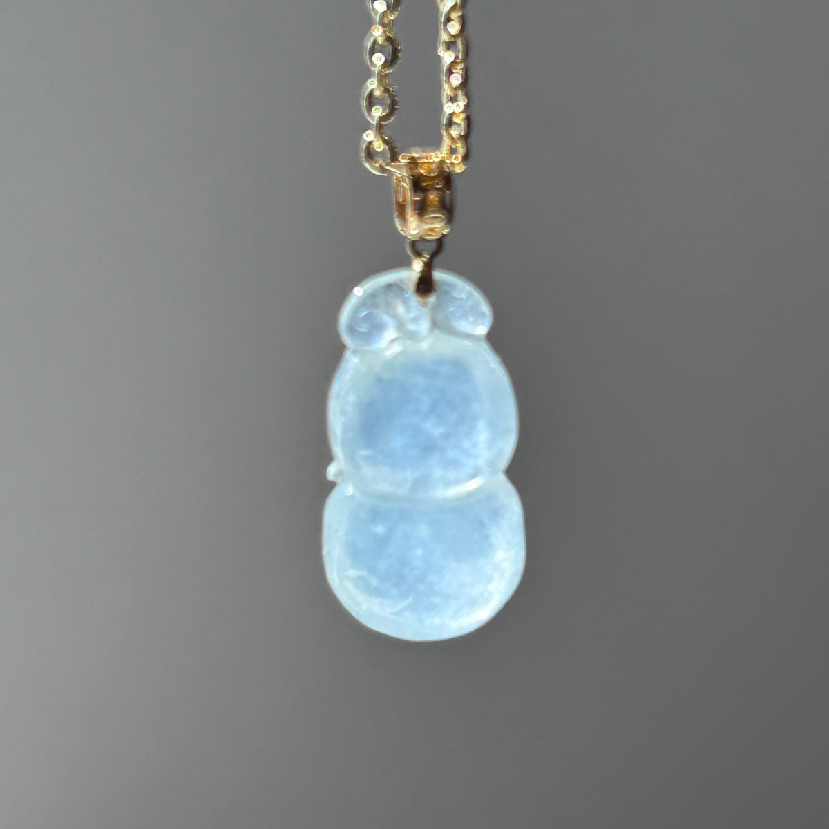 Glassy White Pale Green Mini Hulu Pendant, 18k Gold, photo 3 - Luxe Jadeite