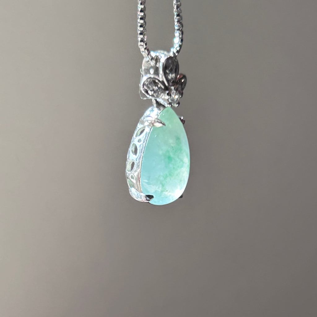 Floating Green Teardrop Pendant, Sterling Silver, photo 5 - Luxe Jadeite