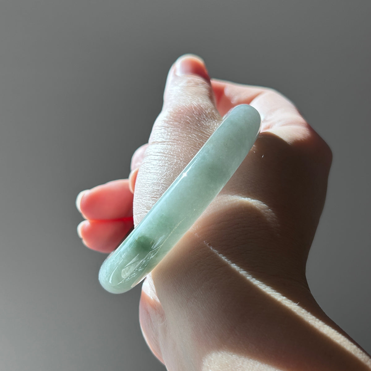 Floating green Burmese jadeite bangle with sa jin gold dust, 58.7mm, photo 5 - Luxe Jadeite
