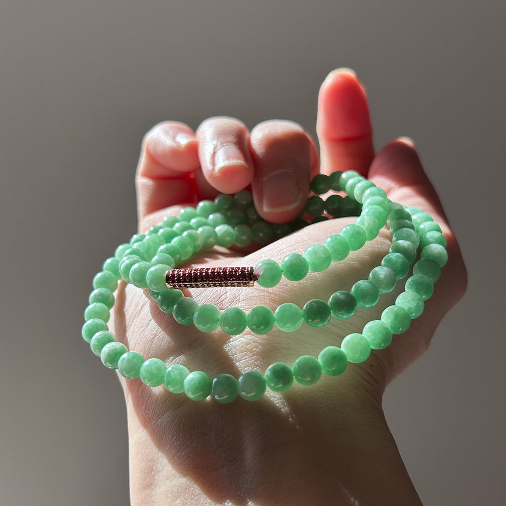 Sweet apple green Burmese jadeite bead necklace, 60cm, photo 3 - Luxe Jadeite