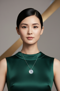 Icy white jadeite ping an kou pendant with floating wuji in 18k gold - Luxe Jadeite