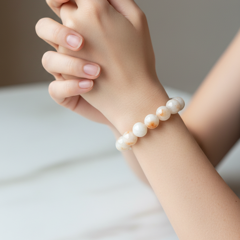 Koi fish carved Burmese jadeite bead bracelet - Luxe Jadeite