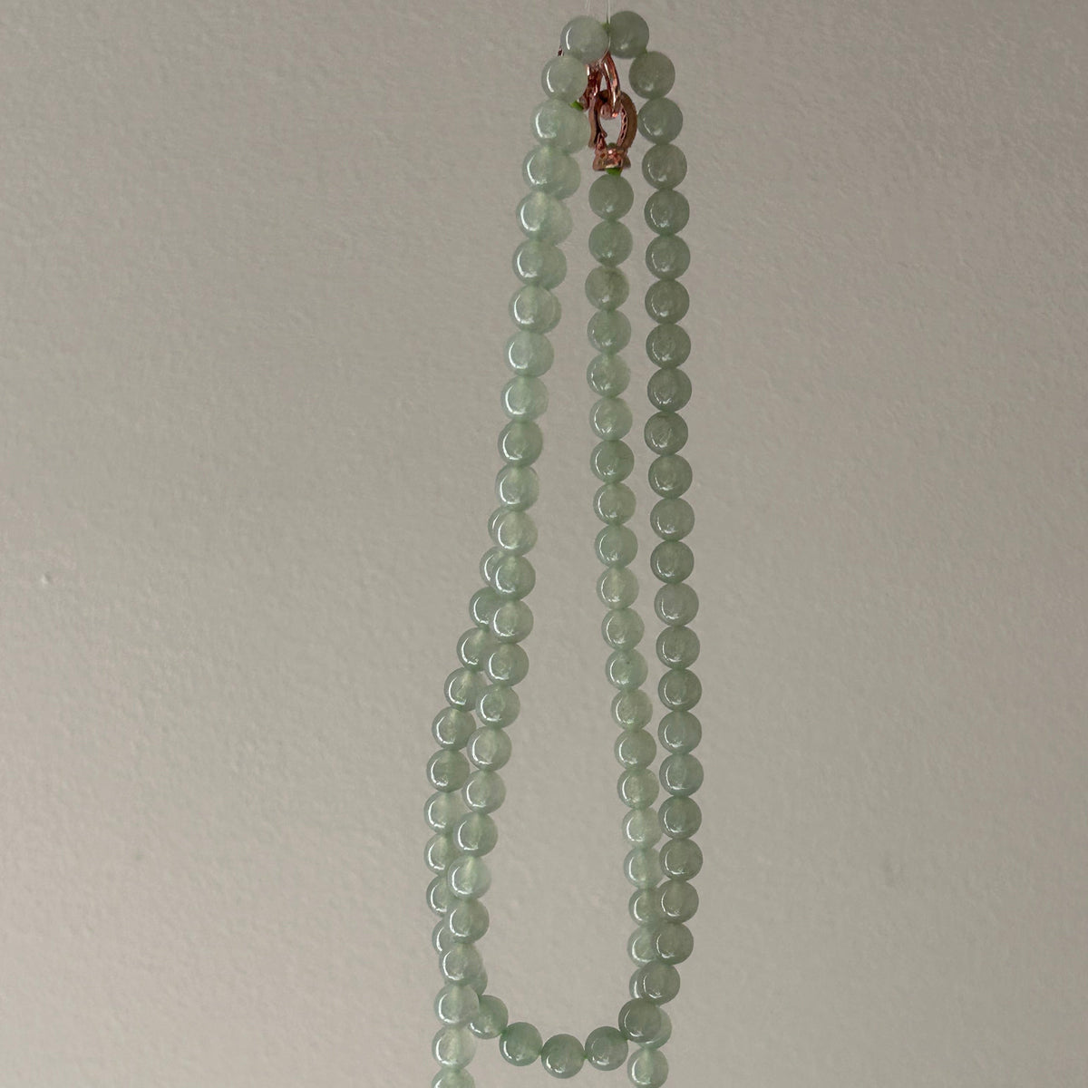 Icy pale green Burmese jadeite beaded necklace, 65cm - Luxe Jadeite