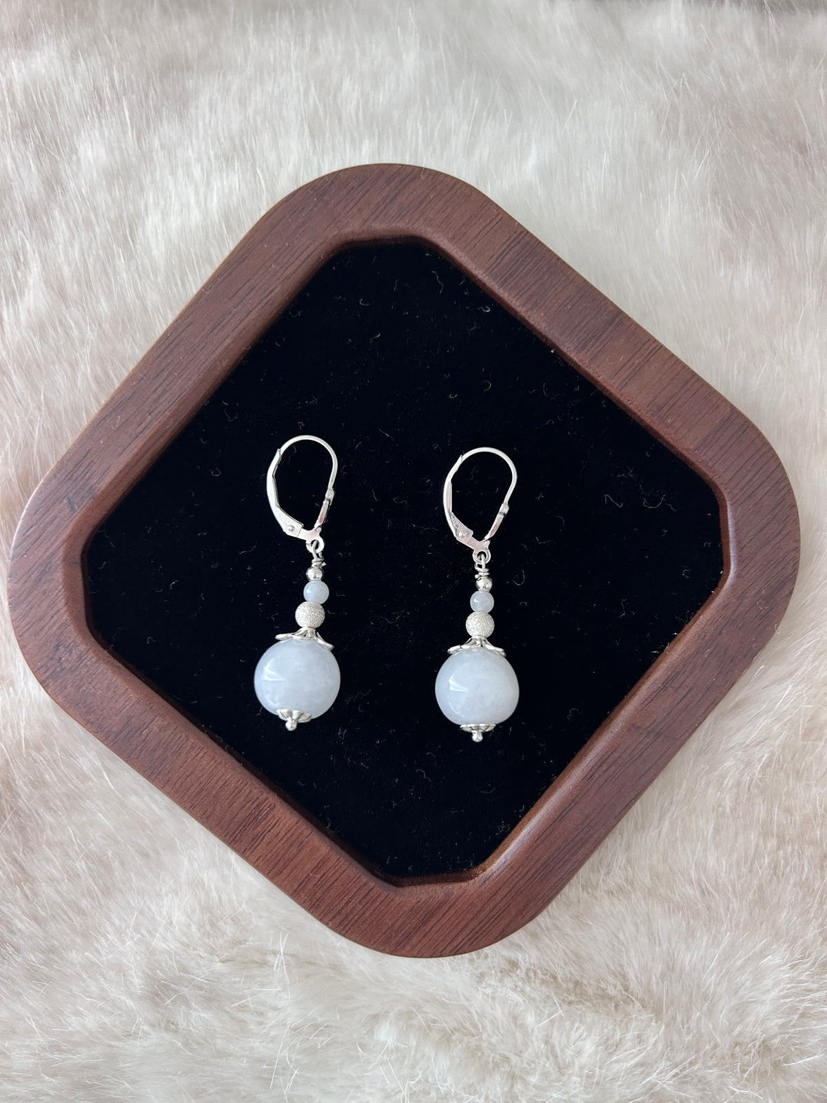 Fancy Burmese jadeite beads drop earrings in sterling silver - Luxe Jadeite