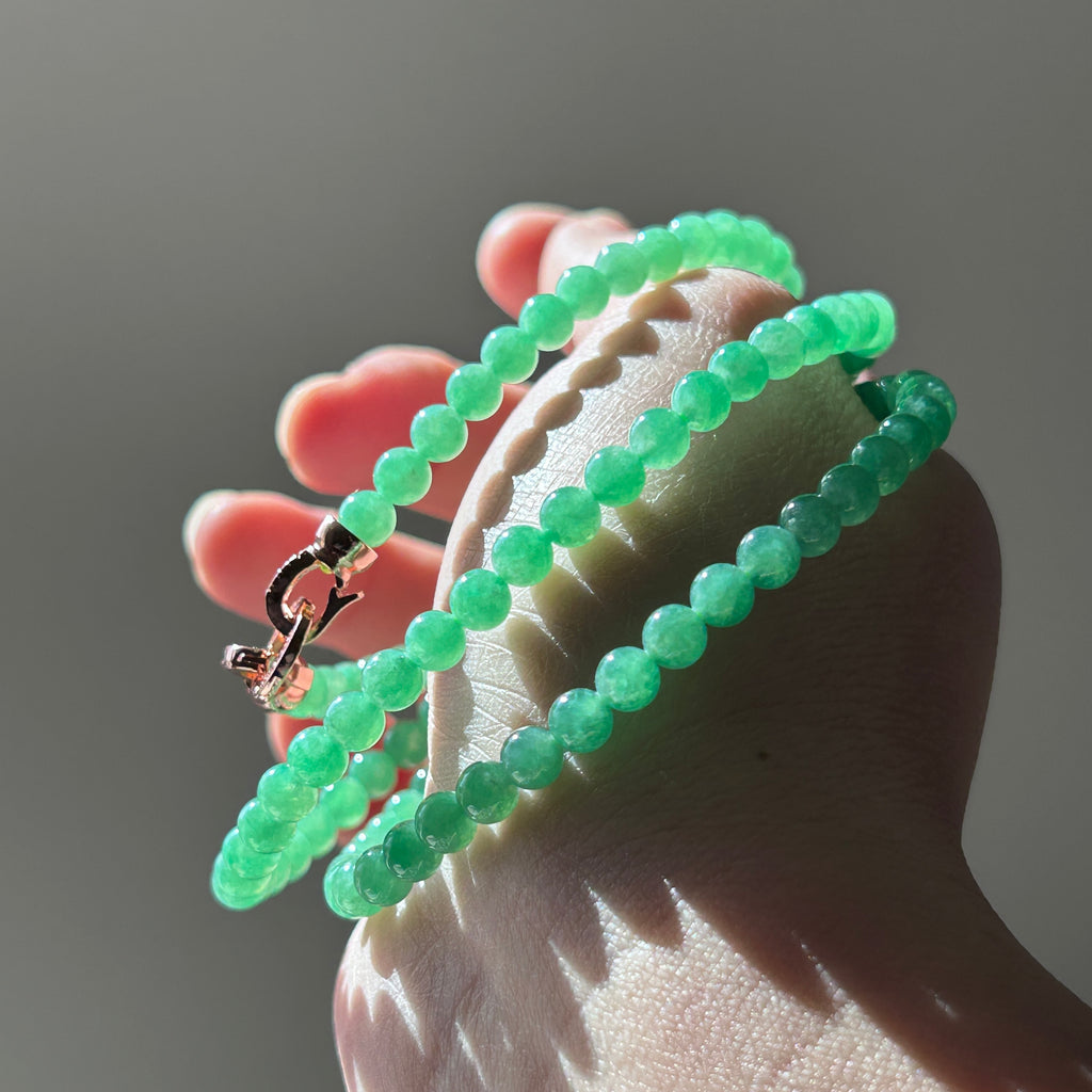 Icy sweet apple green Burmese jadeite bead necklace, 55cm, photo 4 - Luxe Jadeite