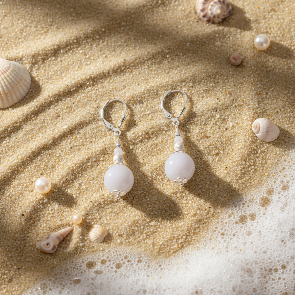 Fancy Burmese jadeite beads drop earrings in sterling silver - Luxe Jadeite