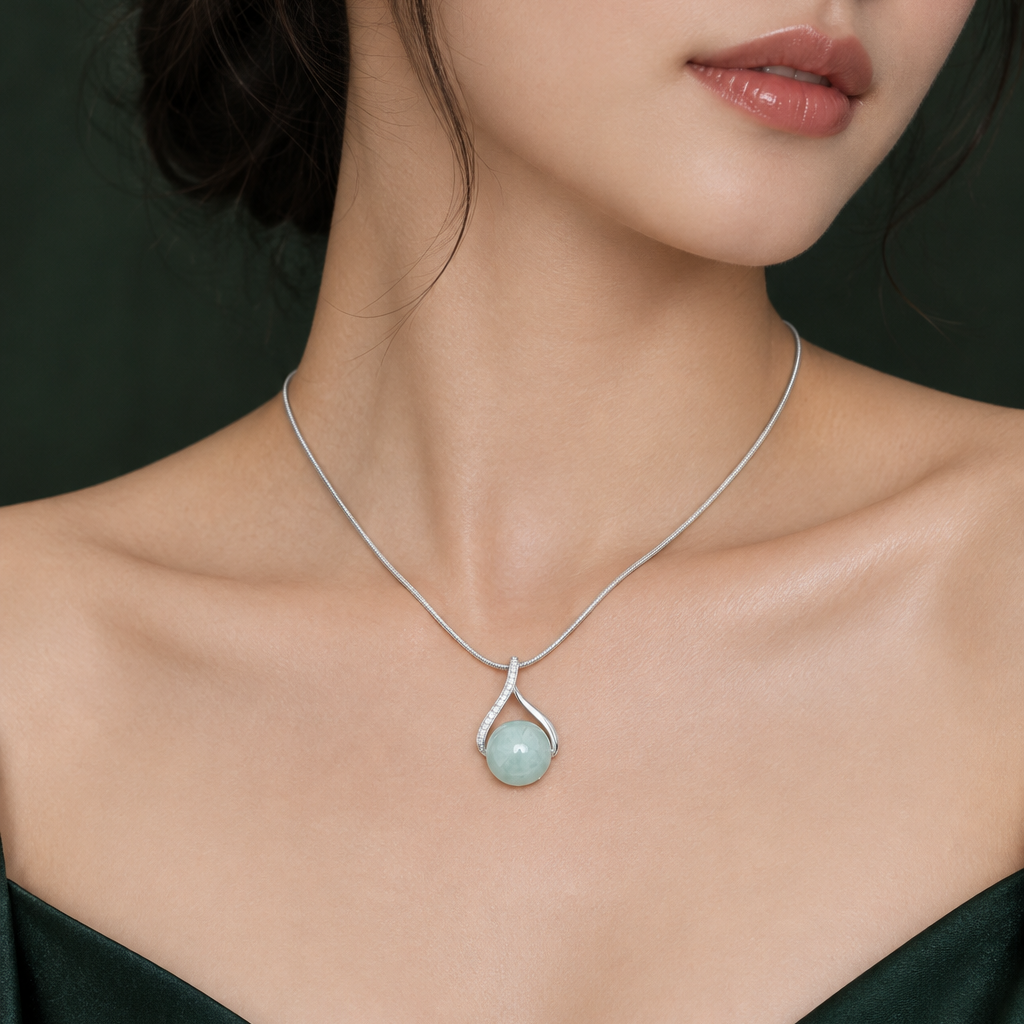 Apple Green Jadeite Pendant on Model