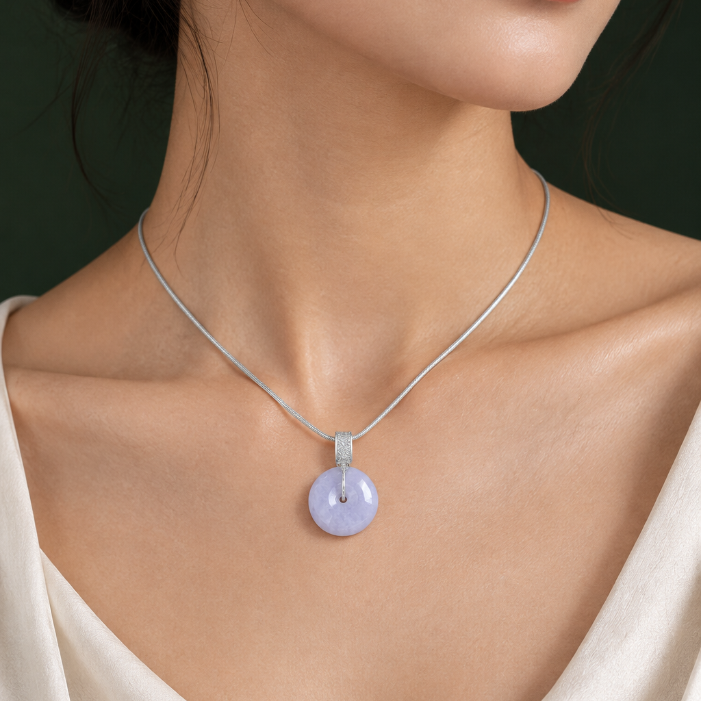 Lavender Ping An Kou - Engraved Bail on Model