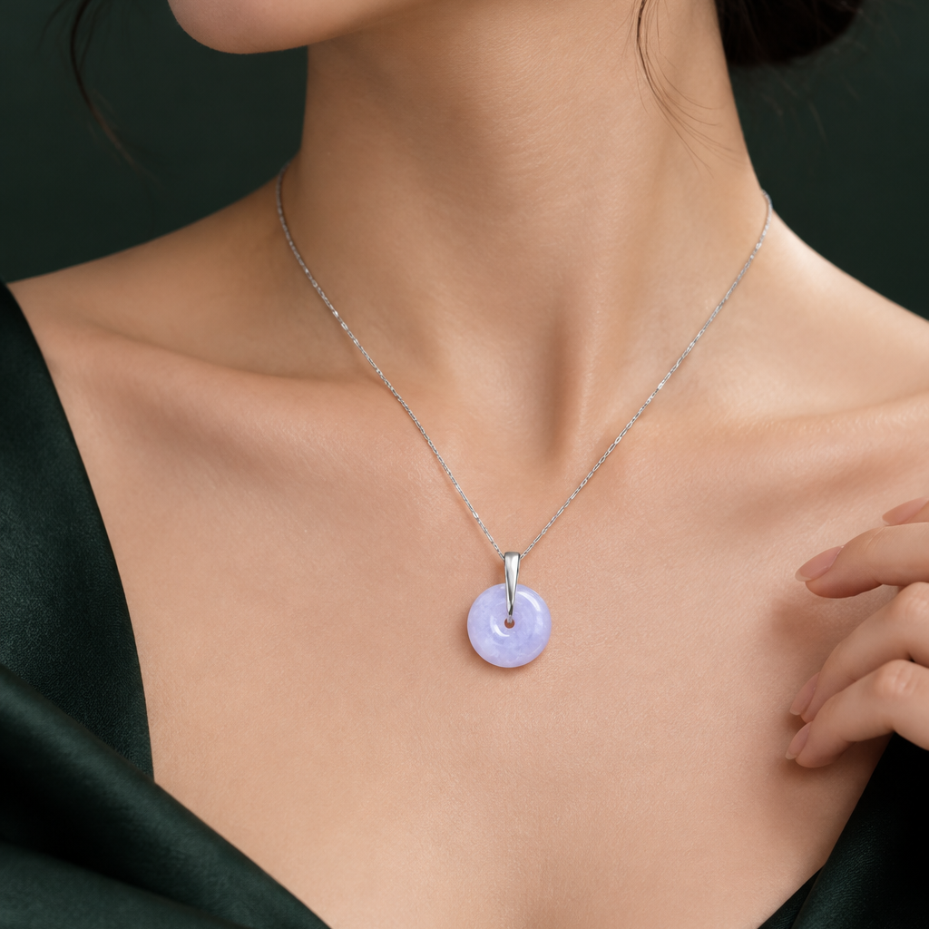 Lavender Ping An Kou Pendant on Model