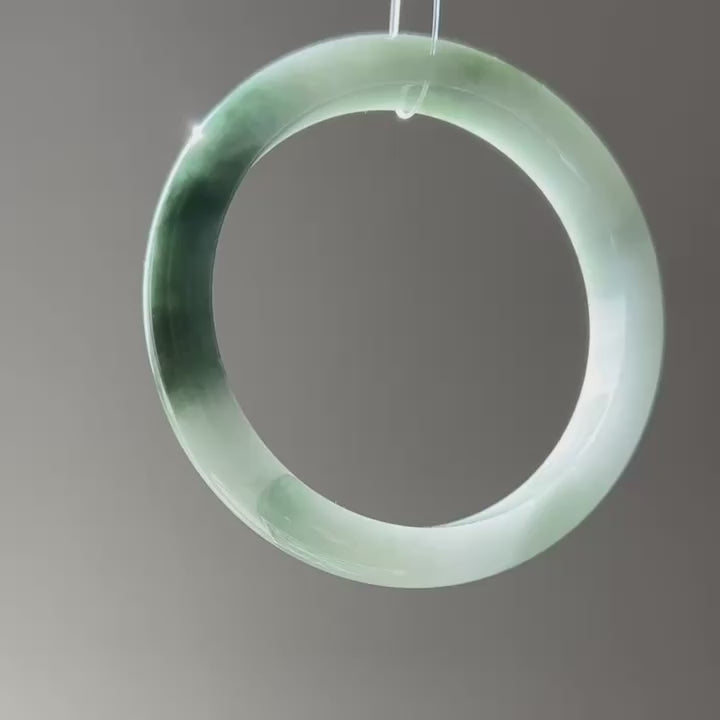 Floating green Burmese jadeite bangle with sa jin gold dust, 58.7mm, video 2 - Luxe Jadeite