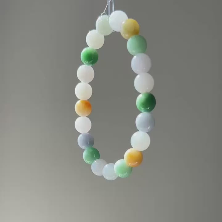 Vibrant macaron-colour Burmese jadeite bead bracelet, video 2 - Luxe Jadeite
