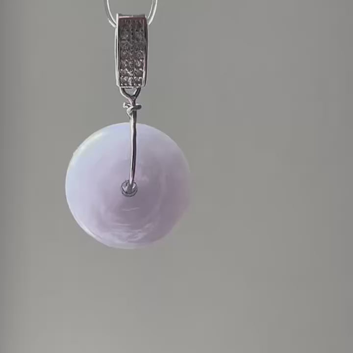Lavender Ping An Kou - Engraved Bail on Model, video 2 - Luxe Jadeite
