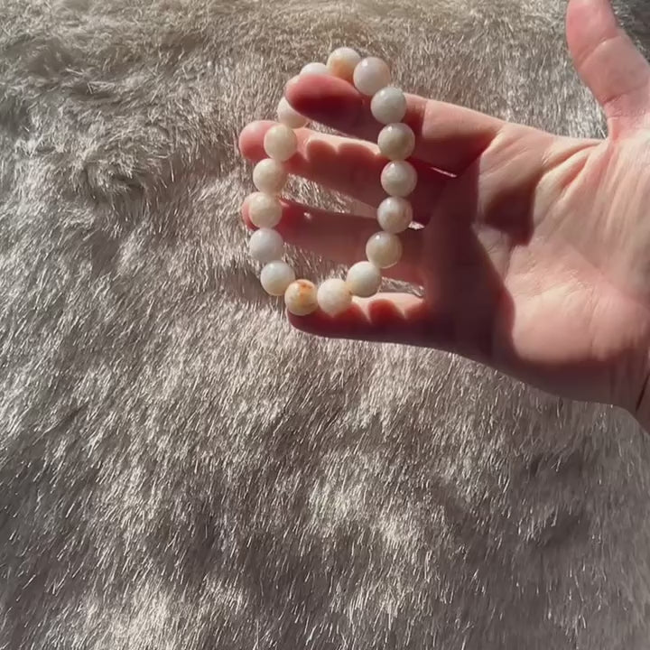 Koi fish carved Burmese jadeite bead bracelet, photo 1, video 4 - Luxe Jadeite