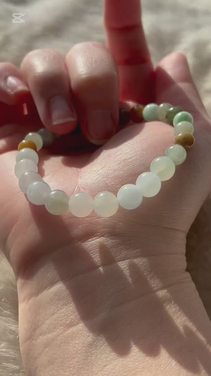 Multi-colour jadeite bead bracelet with white beads, video 2 - Luxe Jadeite