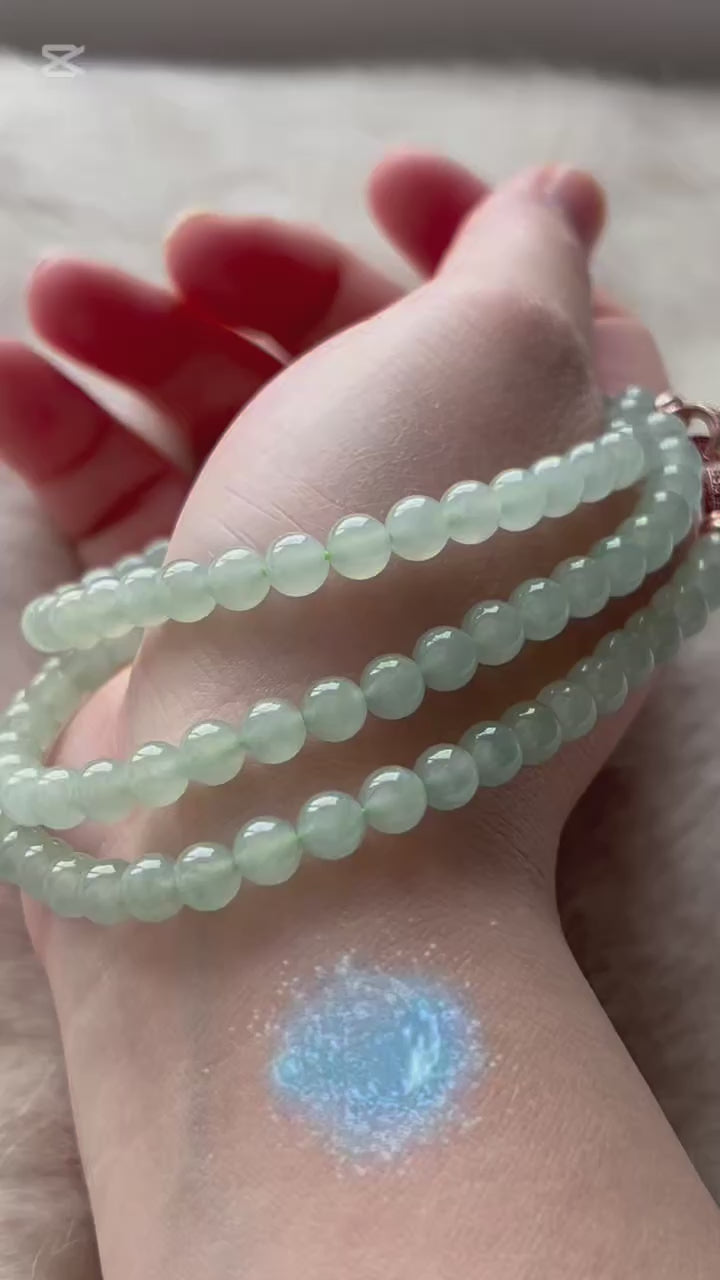 Icy pale green Burmese jadeite beaded necklace, 65cm, video 2 - Luxe Jadeite