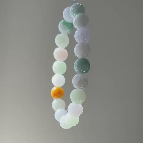 Carved lotus multi-colour Burmese jadeite bead bracelet, video 2, video 2 - Luxe Jadeite