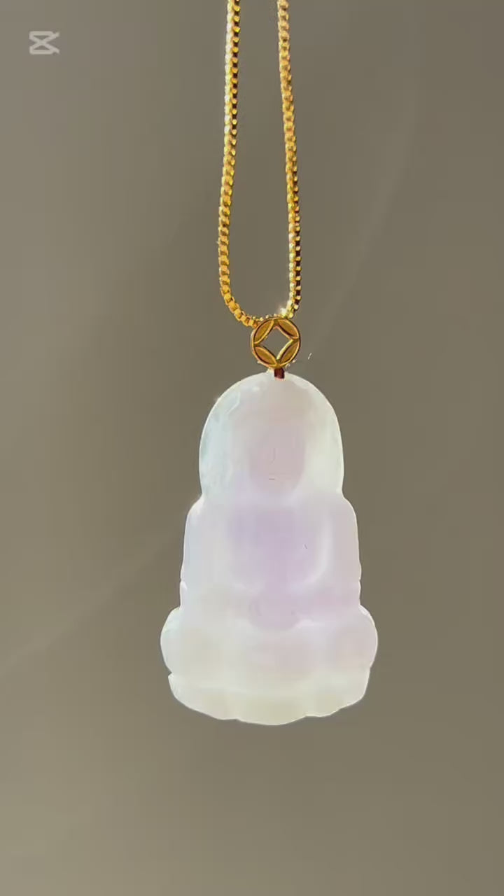 Lavender Burmese jade Guanyin (Goddess of Mercy) pendant in 18k gold, video 2 - Luxe Jadeite