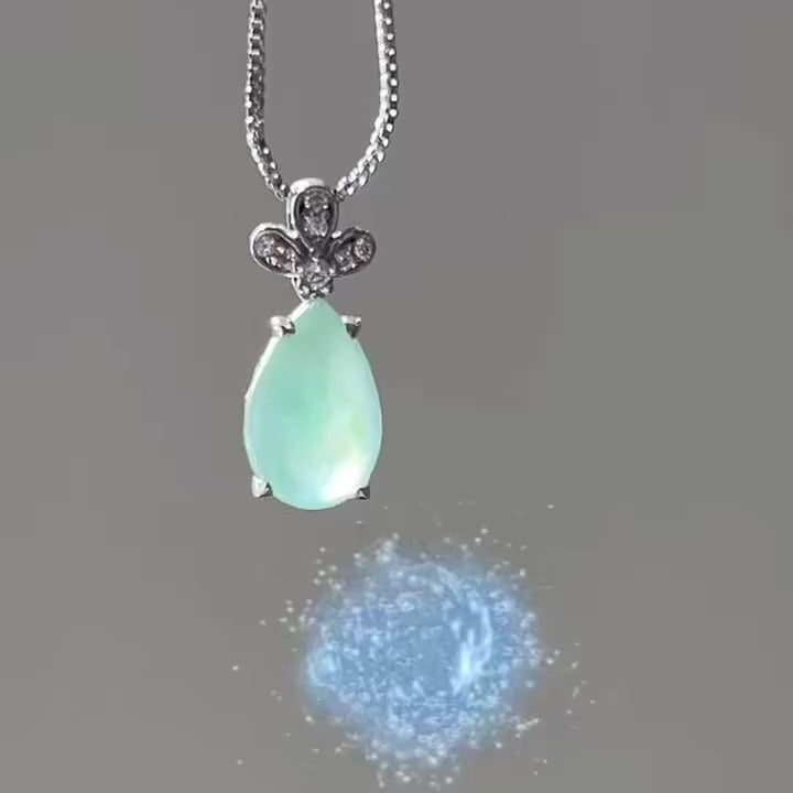Floating Green Teardrop Pendant, Sterling Silver, video 2 - Luxe Jadeite