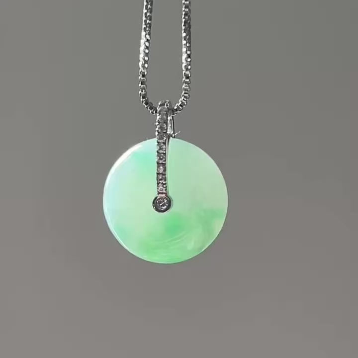 Floating Apple Green Ping An Kou Pendant, Sterling Silver, video 2 - Luxe Jadeite