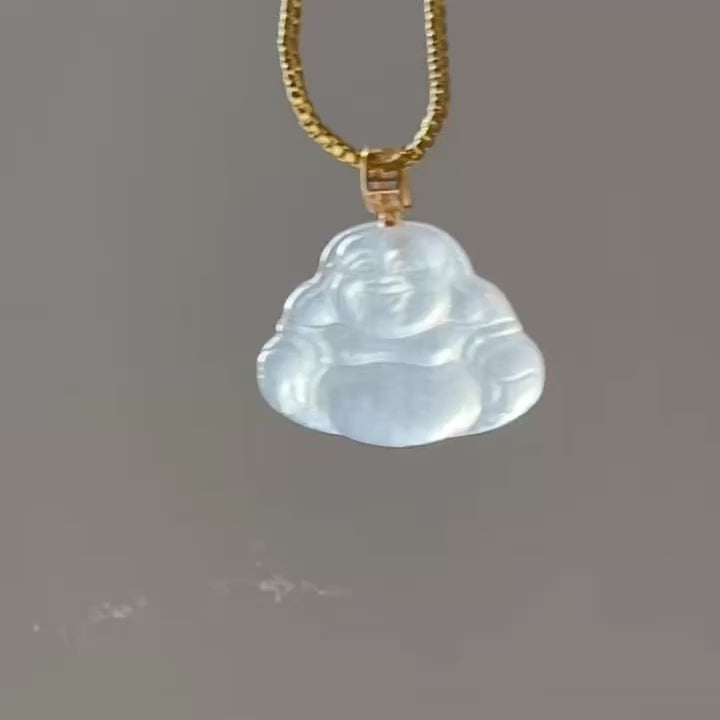 Icy Water Clear White Buddha Pendant, 18k Gold, video 2 - Luxe Jadeite