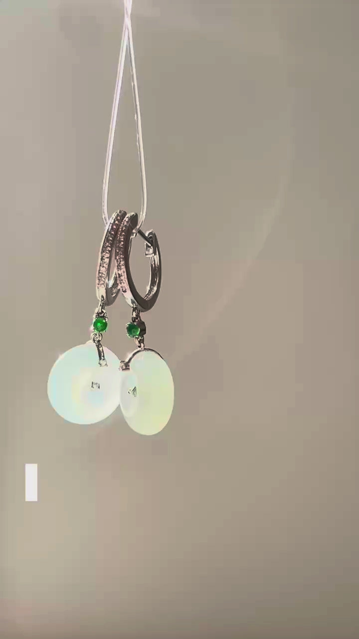 Icy Burmese jadeite donut earrings in 18k white gold with diamonds, video 2 - Luxe Jadeite