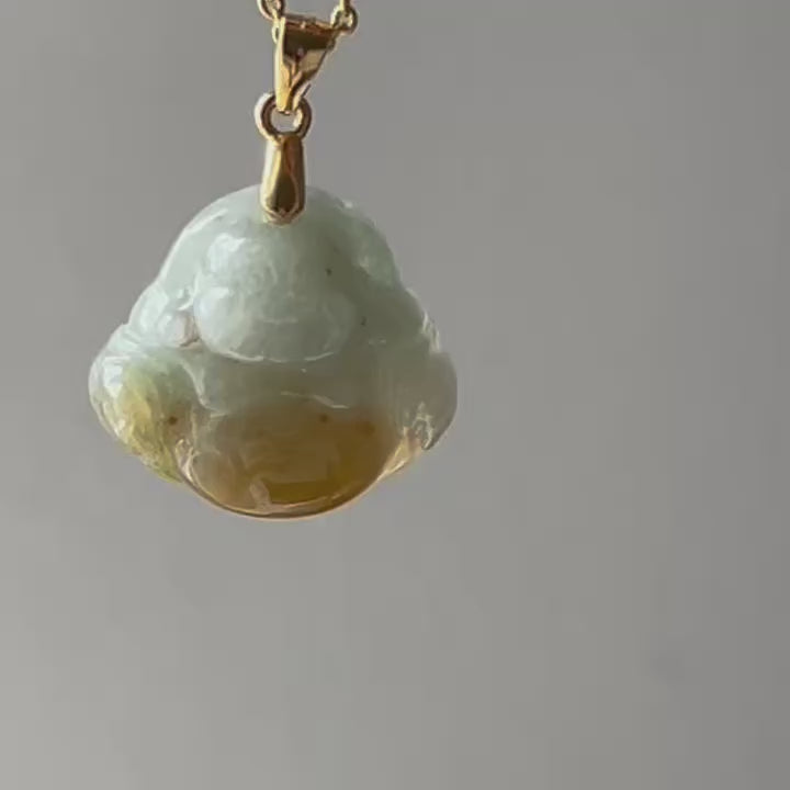 Yellow Buddha Pendant on Model, video 2 - Luxe Jadeite