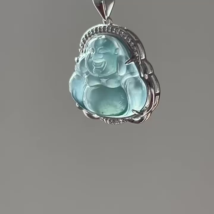 Bluey Green - Guatamalan Buddha Pendant, Sterling Silver, video 2 - Luxe Jadeite