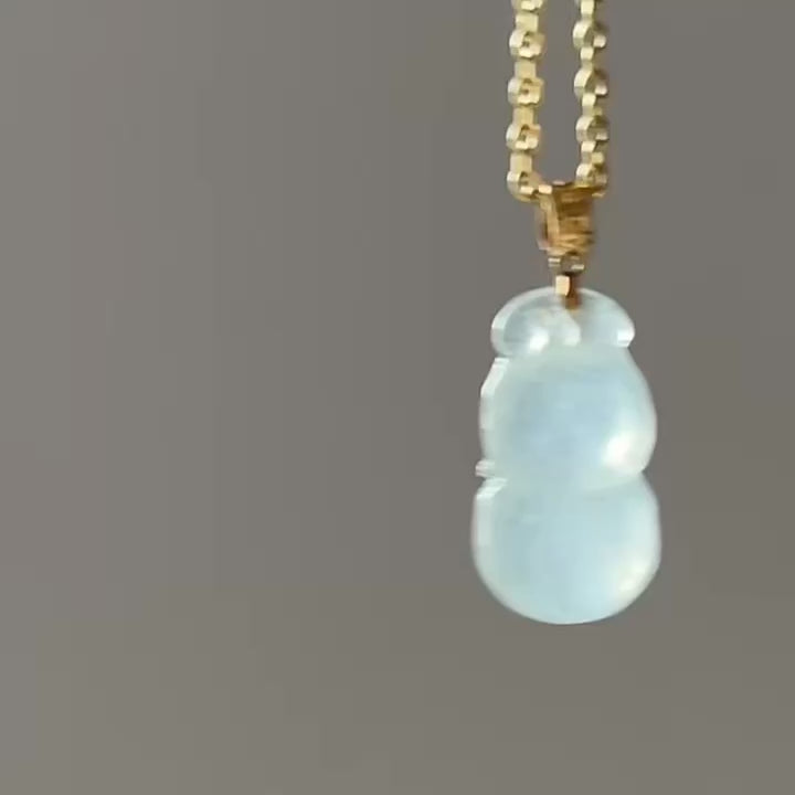 Glassy White Pale Green Mini Hulu Pendant, 18k Gold, video 2 - Luxe Jadeite