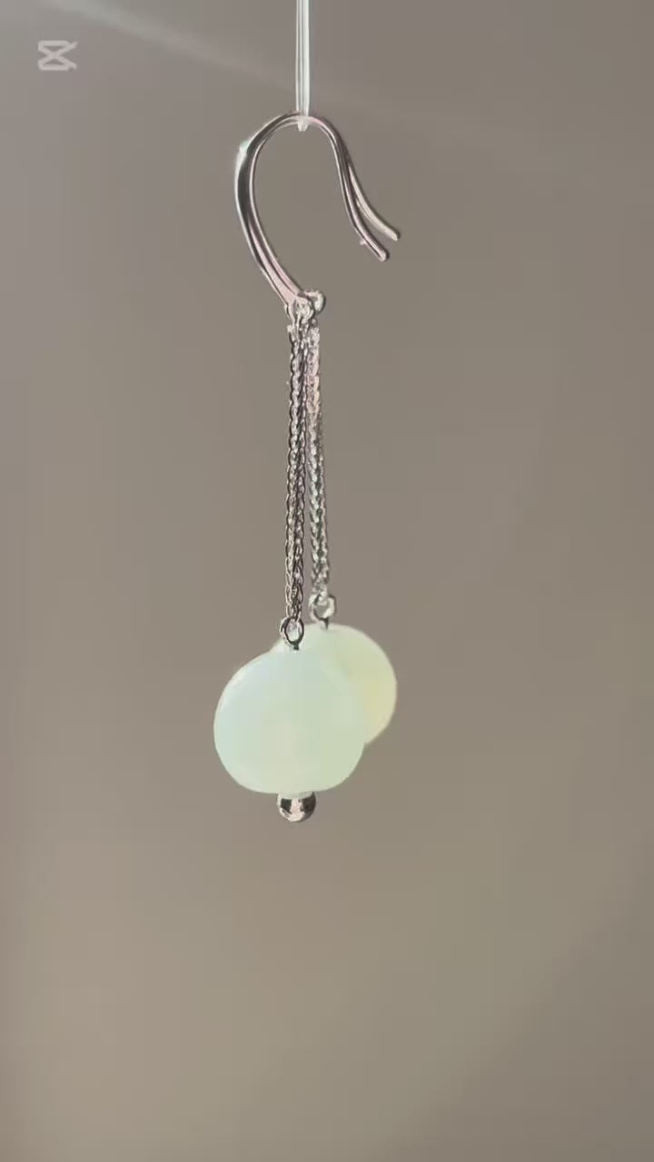Type A untreated Burmese jadeite drop earrings in sterling silver, video 2 - Luxe Jadeite