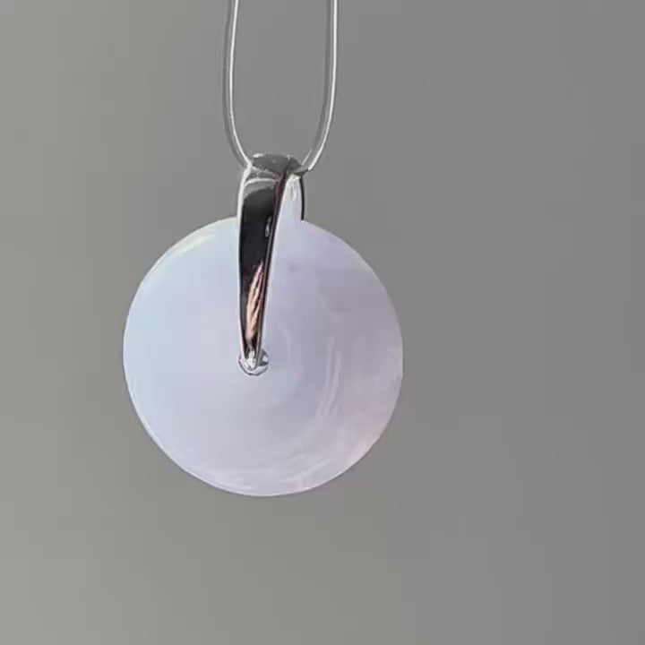 Lavender Ping An Kou Pendant on Model, video 2 - Luxe Jadeite