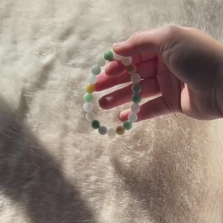 Vibrant macaron-colour Burmese jadeite bead bracelet, photo 1, video 4 - Luxe Jadeite