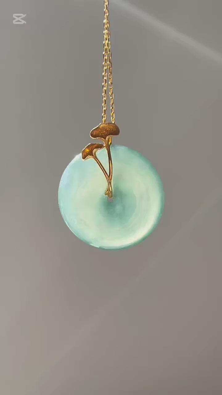 Icy lake green ping an kou jadeite pendant in 18k gold, video 2 - Luxe Jadeite