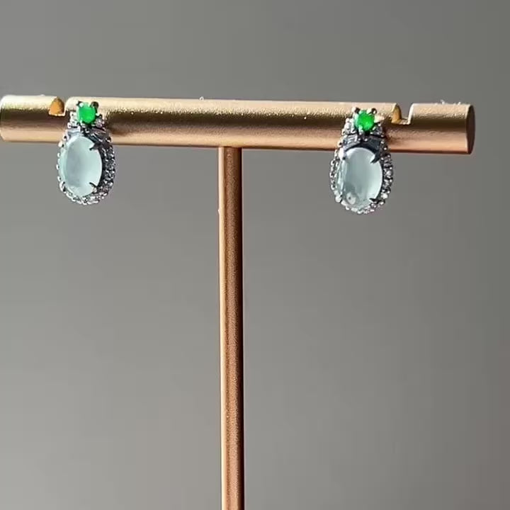 Icy Sky Blue Green Stud Earrings, Sterling Silver, video 2 - Luxe Jadeite