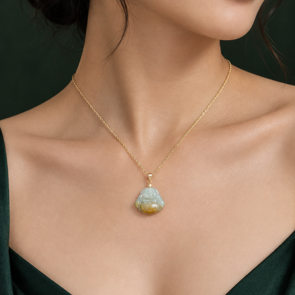 Yellow Buddha Pendant on Model